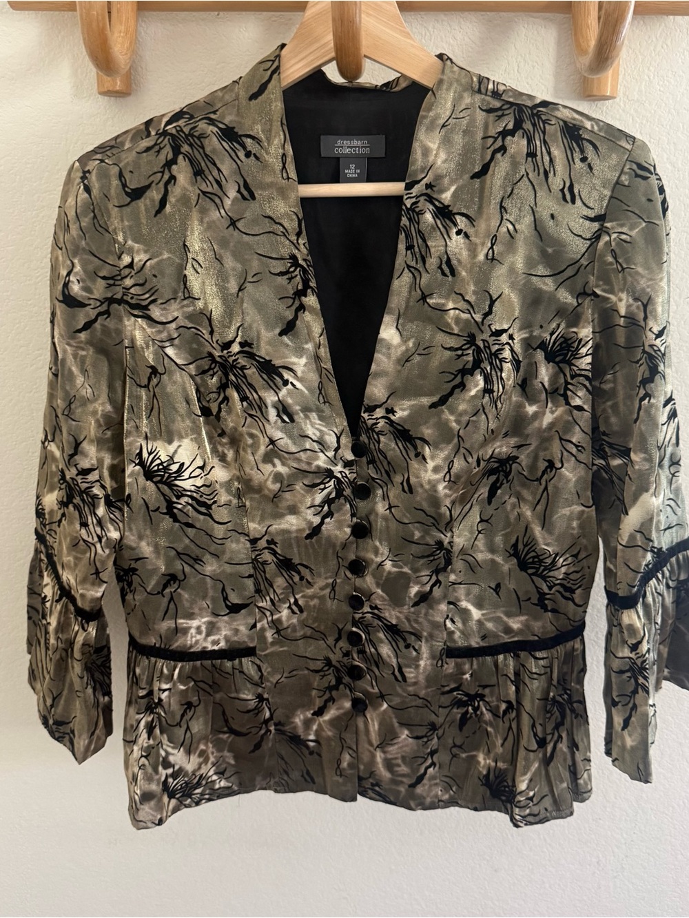 90s Y2K dark romantic Dressbarn Metallic Floral Peplum Blazer Jacket Size 12